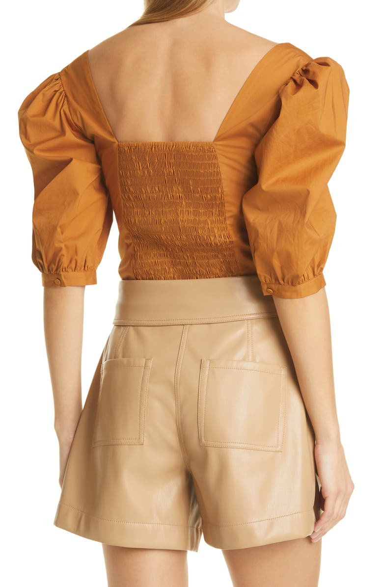 Jonathan Simkhai Standard Jonathon Simkhai Standard Thea Smocked Puff Sleeve Top, Alternate, color, 