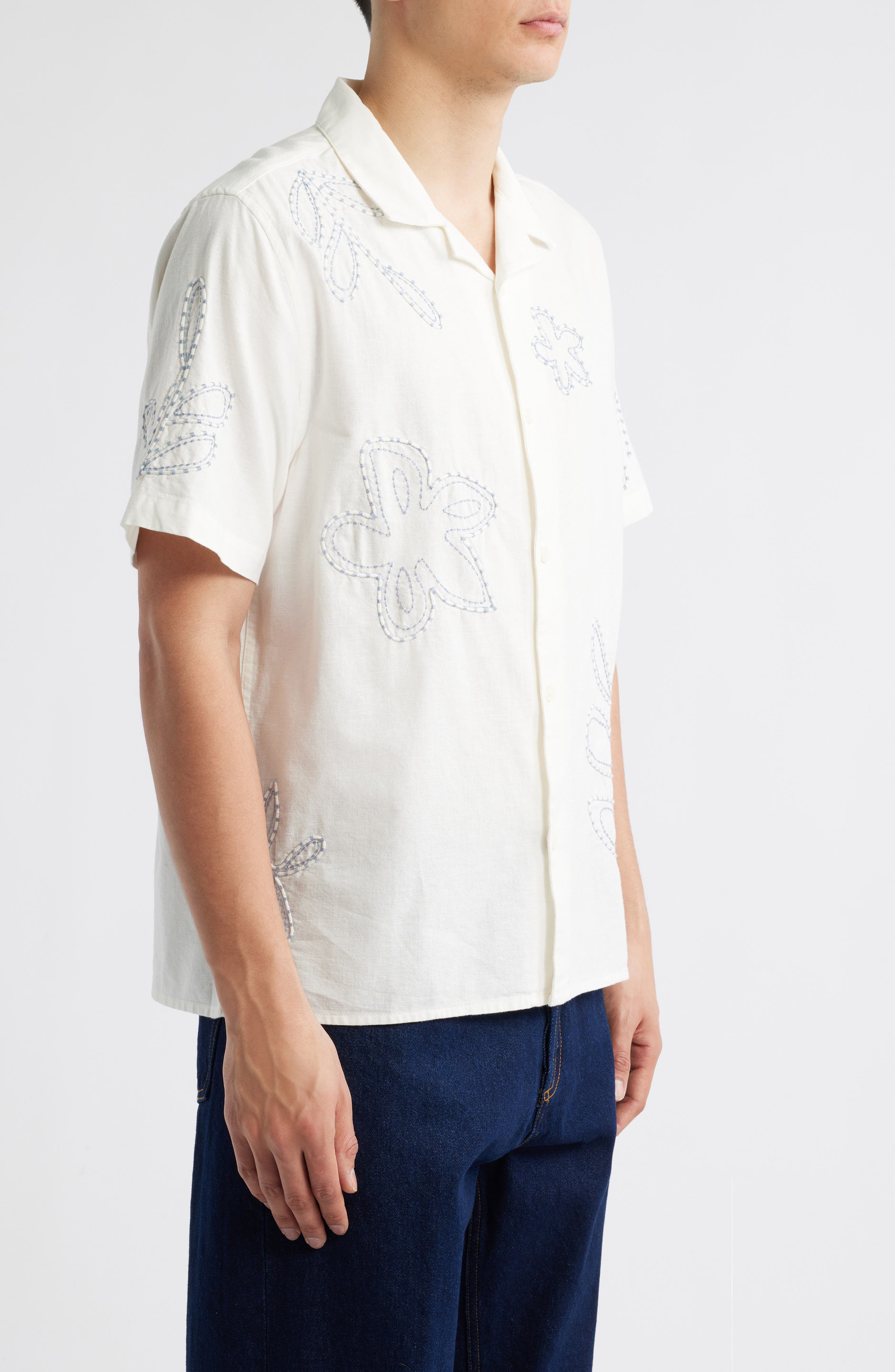 Didcot Embroidered Cotton & Linen Camp Shirt