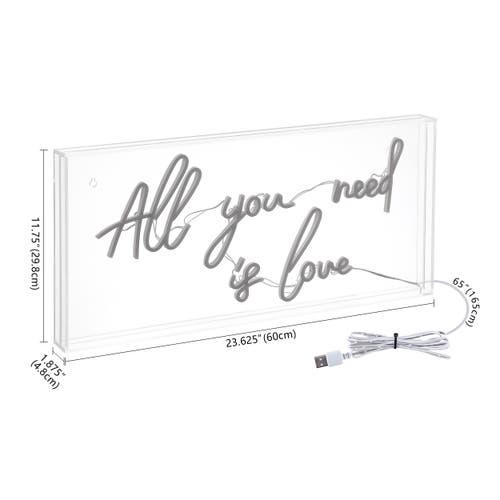 Jonathan Y All You Need Is Love 23.63" X 11.75" Contemporary Glam Acrylic Box Usb Operated Led Neon Light In Pink