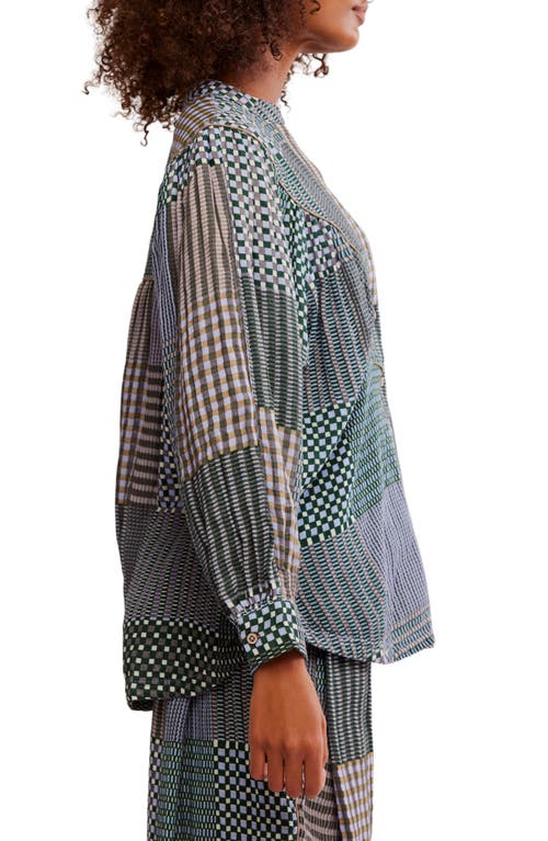 Free People Night After Night Cotton Button-up Pajama Shirt In Multi