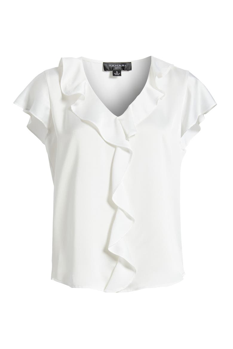 Ruffle Flutter Satin Top, Alternate, color, IVORY