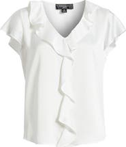 Tahari ASL Ruffle Flutter Satin Top