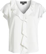 Tahari ASL Ruffle Flutter Satin Top