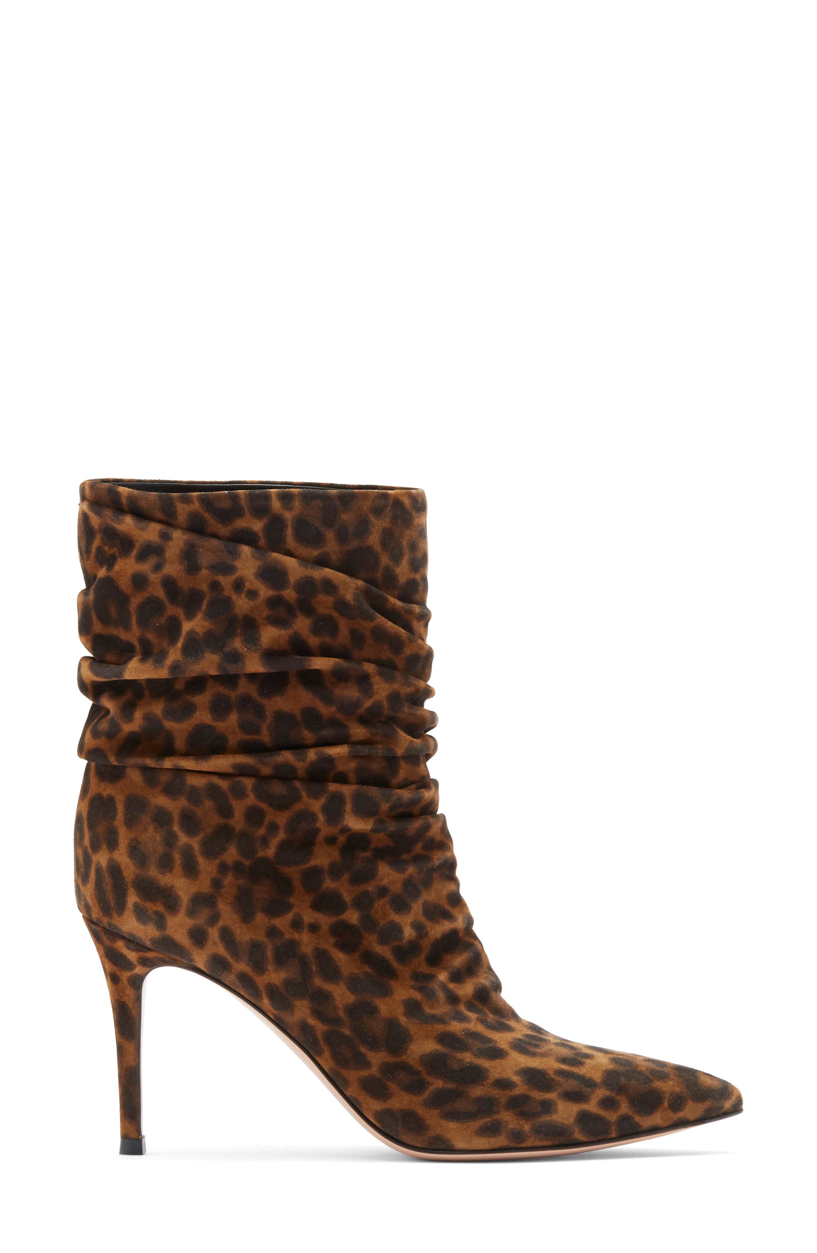 Gianvito Rossi Ruched Leopard Print Bootie, Alternate, color, 