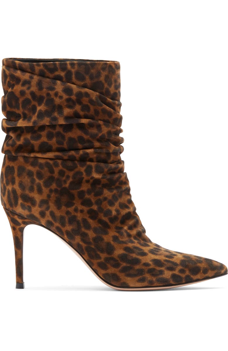 Gianvito Rossi Ruched Leopard Print Bootie, Alternate, color,
