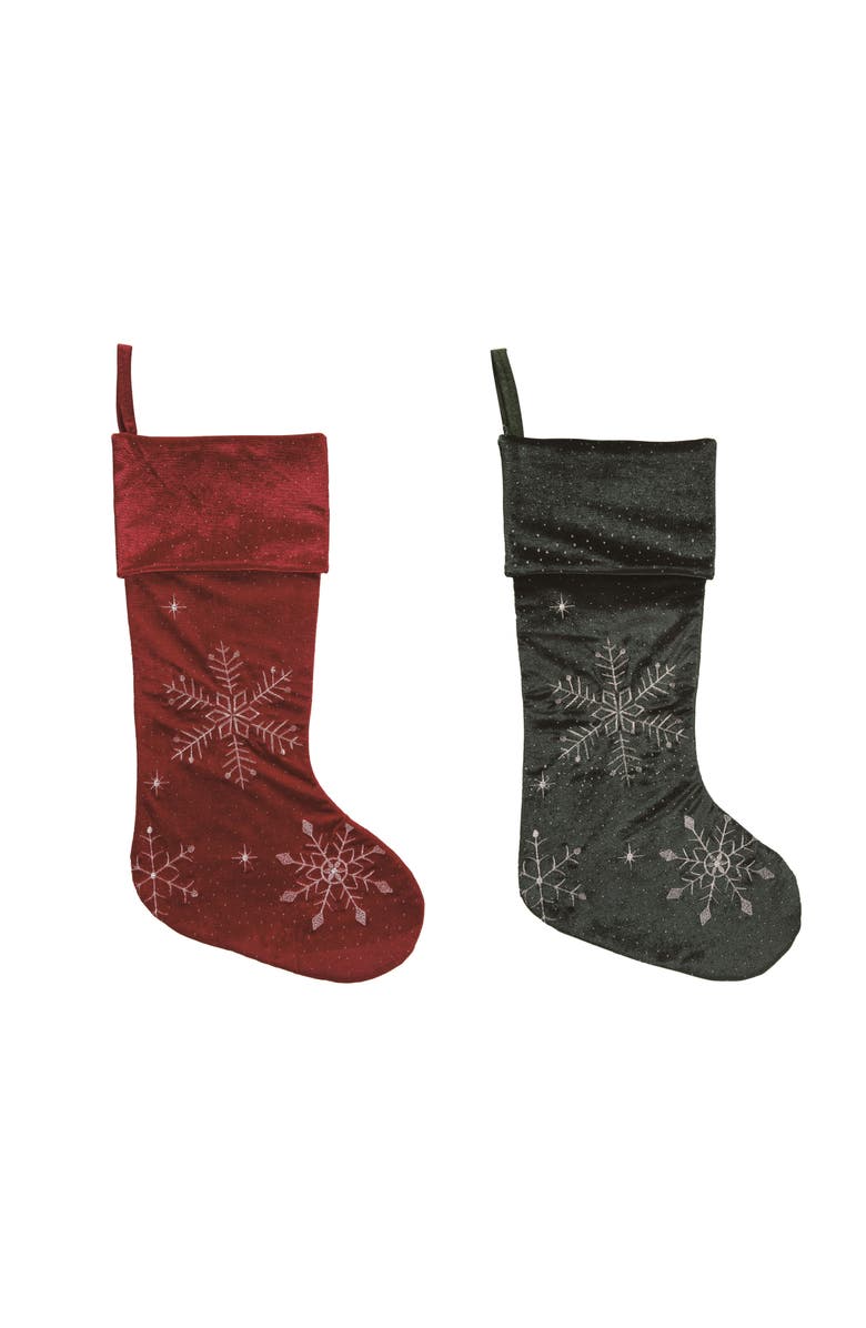 Transpac Velvet Finish Stocking Set of 2 Christmas Decorations, Main, color, 