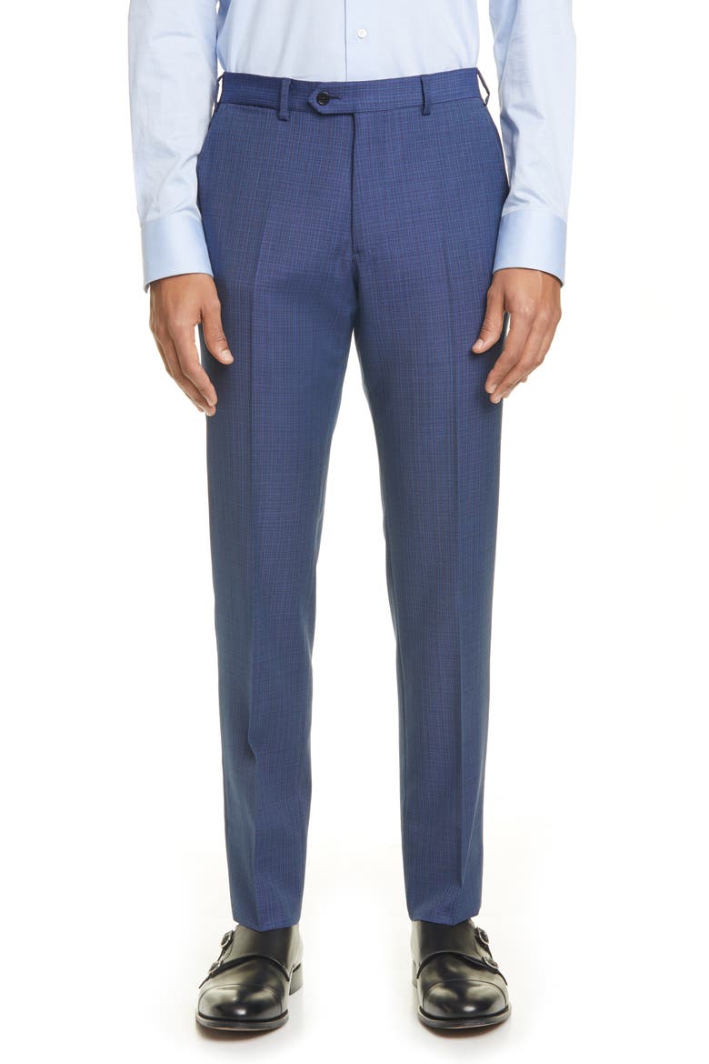 G Line Trim Fit Check Wool Suit, Alternate, color, BLUE
