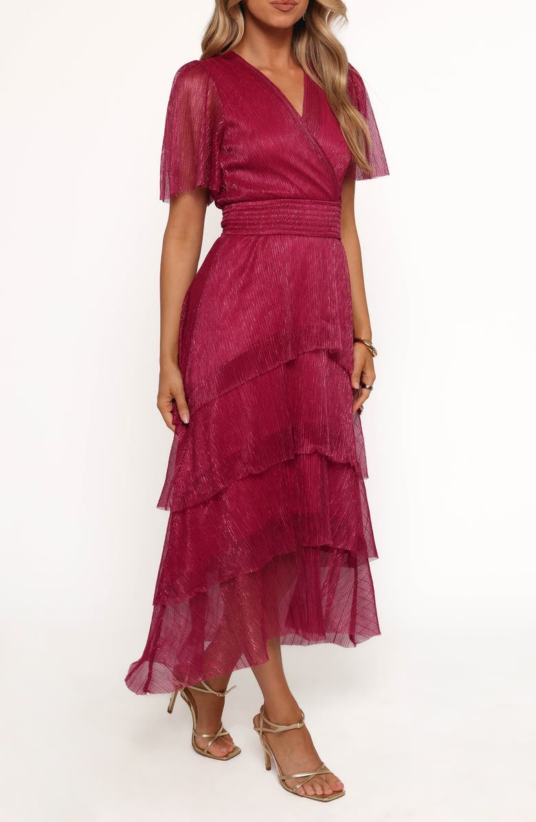 Petal & Pup Jasmin Short Sleeve Tiered Midi Dress, Alternate, color, Pink