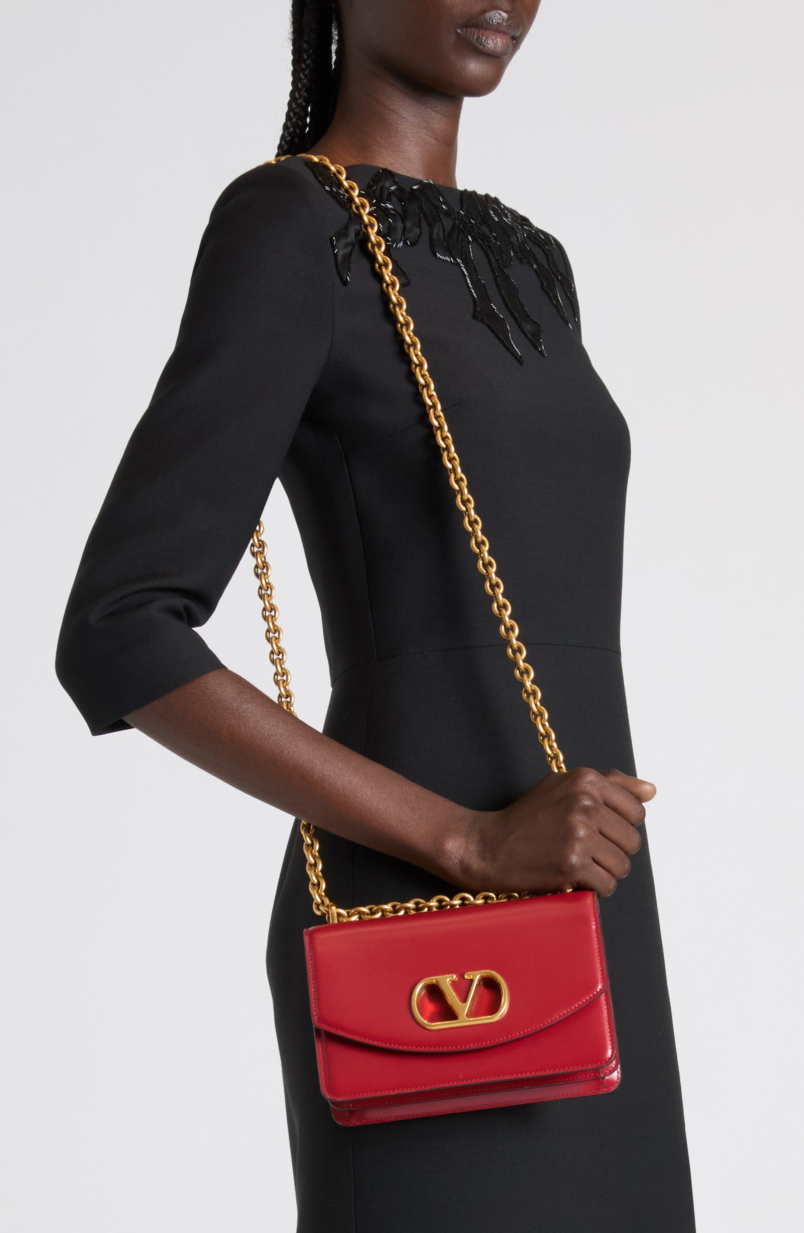 Small DeVain VLOGO Leather Shoulder Bag, Alternate, color, DARK BRANDY