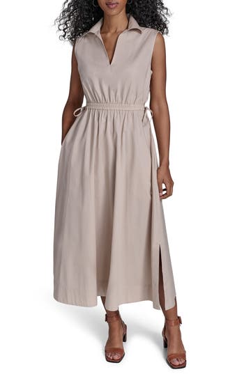 Shop Calvin Klein Cutout Cotton Maxi Dress In Khaki