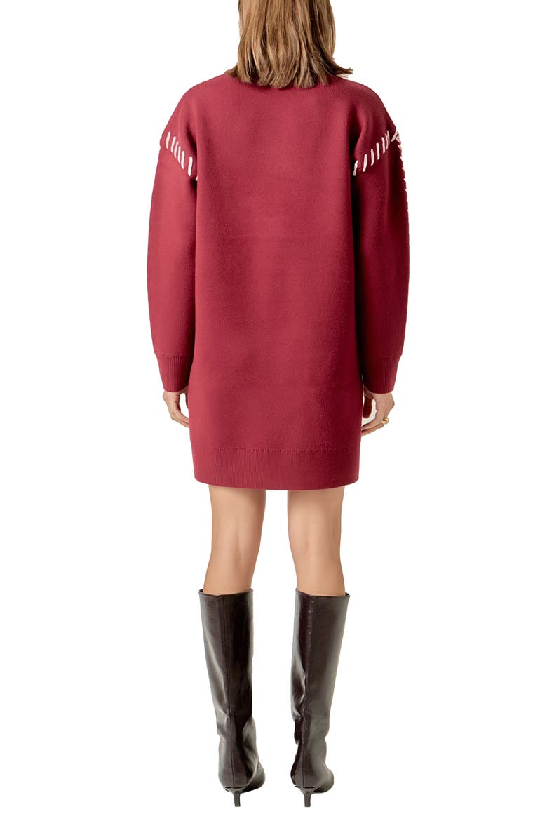 Whipstitch Long Sleeve Sweater Minidress, Alternate, color, BURGUNDY/ PINK