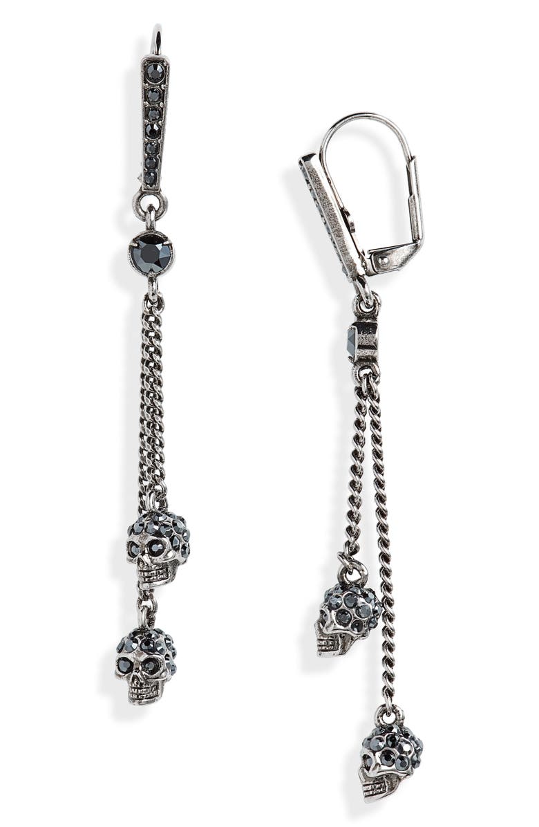 McQueen Alexander McQueen Double Skull Drop Earrings, Main, color,