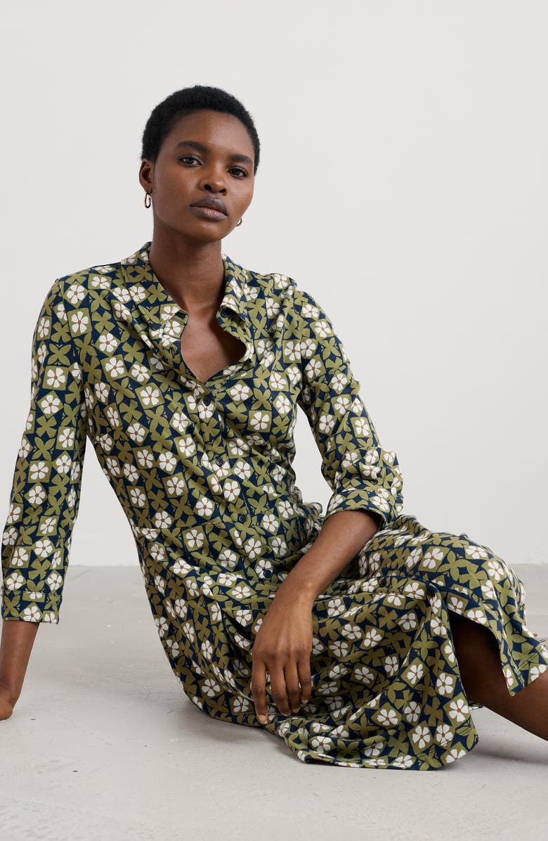 Seasalt Cornwall Cudden Print Organic Cotton Blend Midi Dress, Alternate, color, Clay Stamp Moss