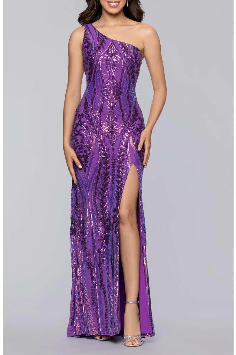 Sequin Tie-Back Gown, Main, color, PURPLE MULTI