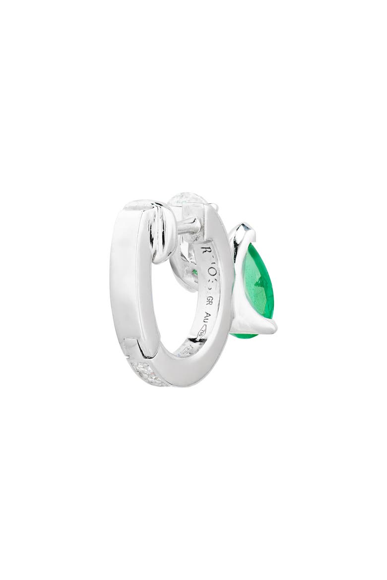 Serti Sur Vide Diamond & Emerald Single Hoop Earring, Alternate, color, WHITE GOLD/ EMERALD