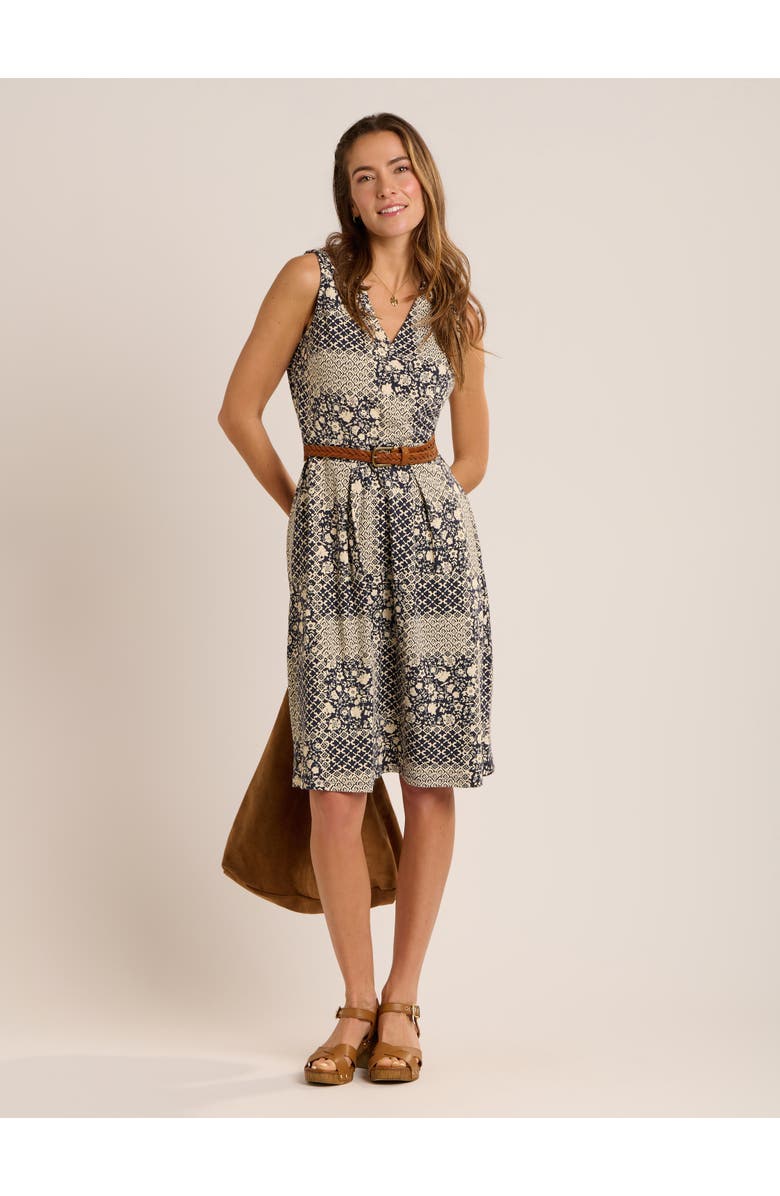 Brakeburn Iro V-Neck Printed Dress, Alternate, color, Navy