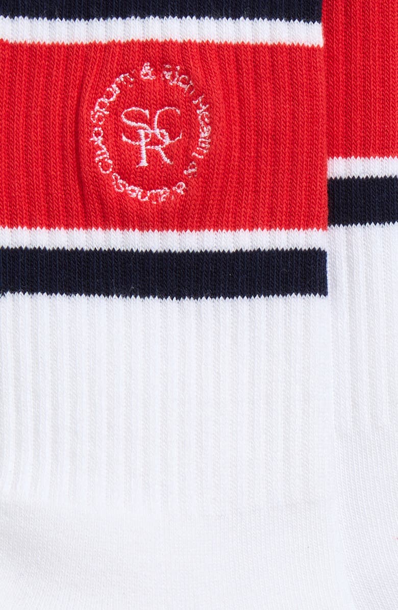 Sporty 
Rich Roller Logo Embroidered Crew Socks, Alternate, color, White/ Dark Navy/ Ruby
