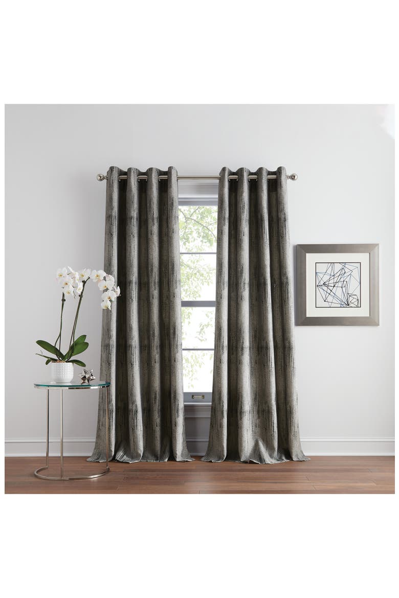 Basalt Jacquard Set of 2 Grommet Top Curtain Panels, Alternate, color, BLACK ICE