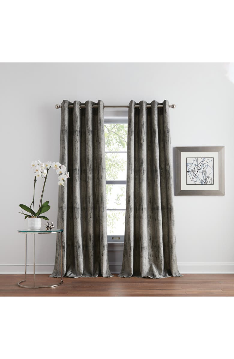 DKNY Basalt Jacquard Set of 2 Grommet Top Curtain Panels, Alternate, color, Black Ice