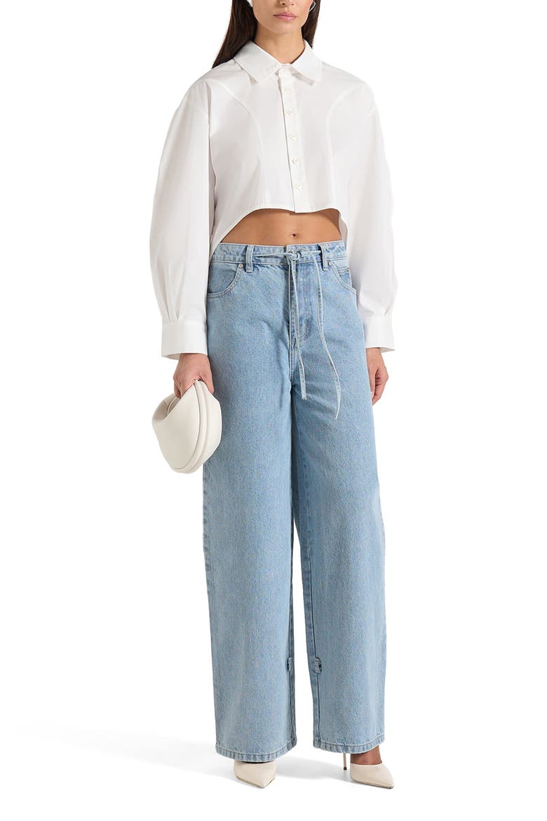 Eleni Cropped Shirt With Balloon Sleeves, Main, color, White