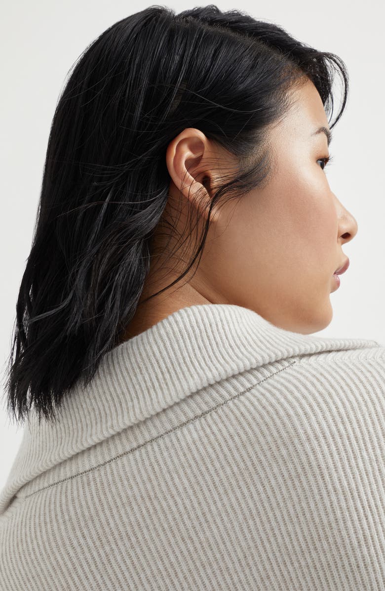 Brunello Cucinelli Cashmere English rib polo-style sweater with monili, Alternate, color, 