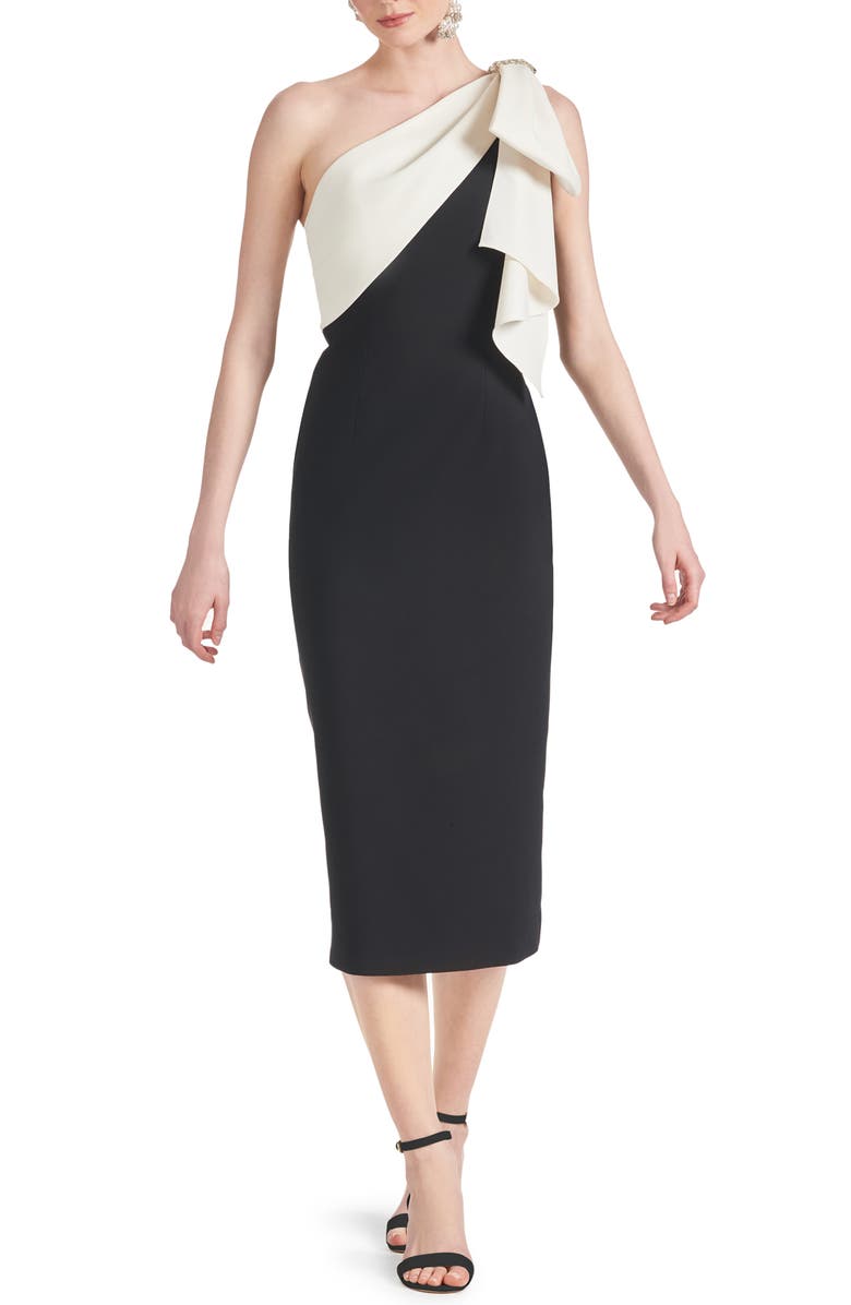 Sachin & Babi Shane Bow One-Shoulder Midi Dress, Main, color, 