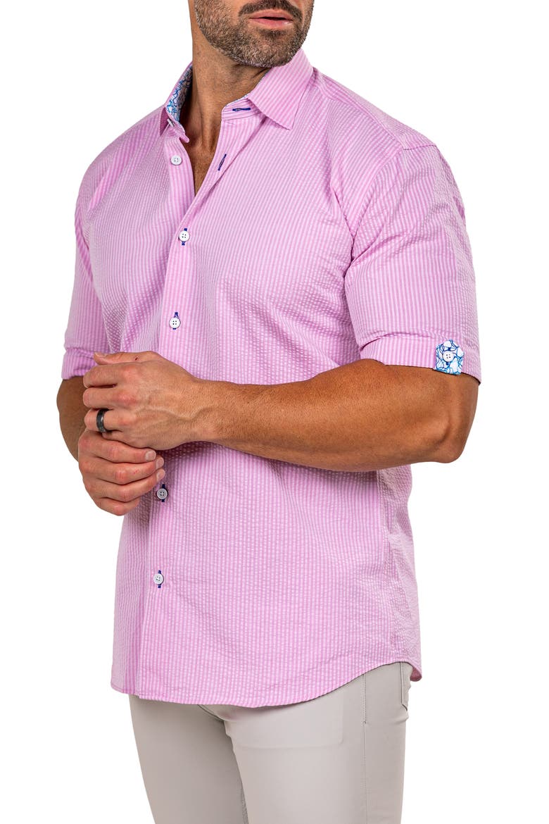 Galileo Marthy Short Sleeve Cotton Button-Up Shirt, Alternate, color, PINK