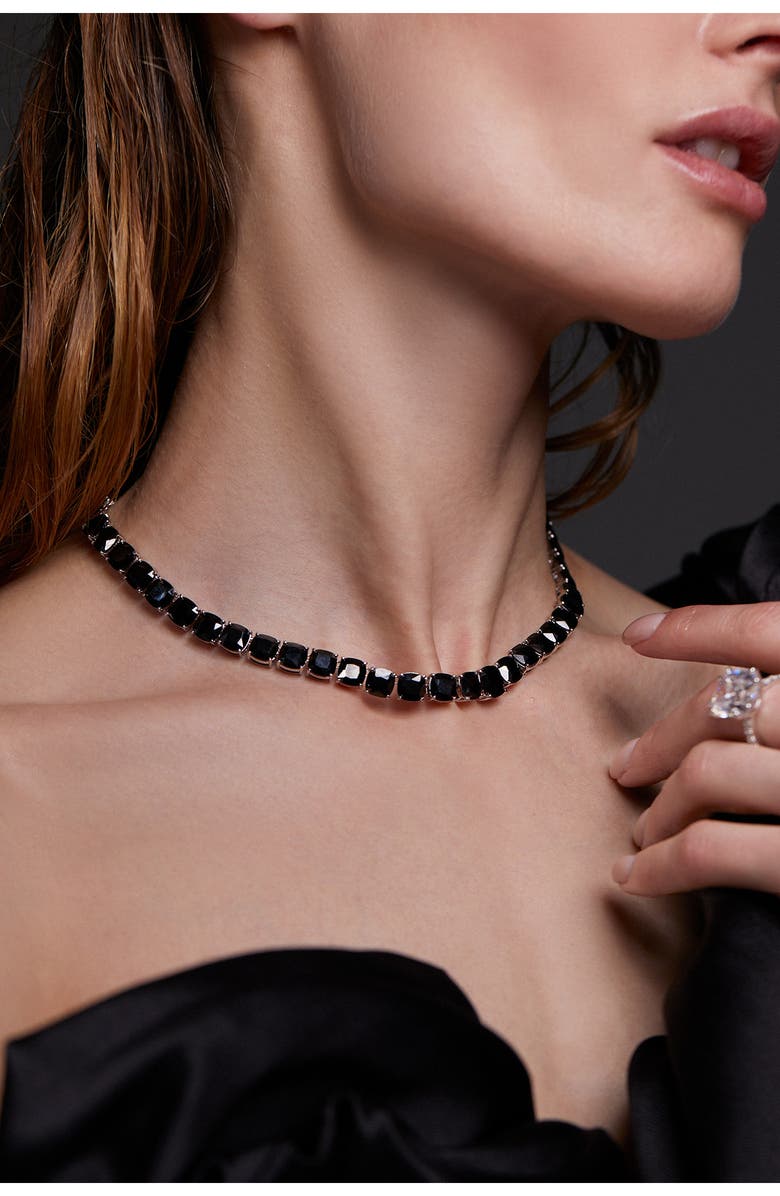 Nadri Starlet Collar Necklace, Alternate, color, Rhodium/Black