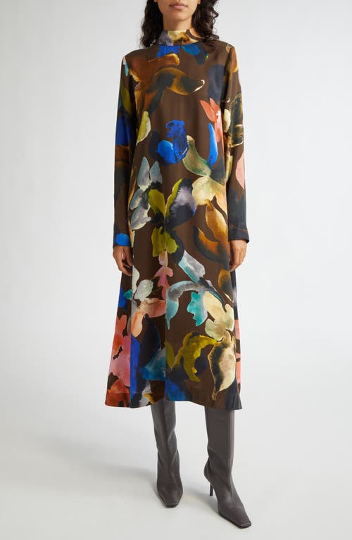 Stine Goya Floral Long Sleeve Midi Dress in Aquarelle Garden 