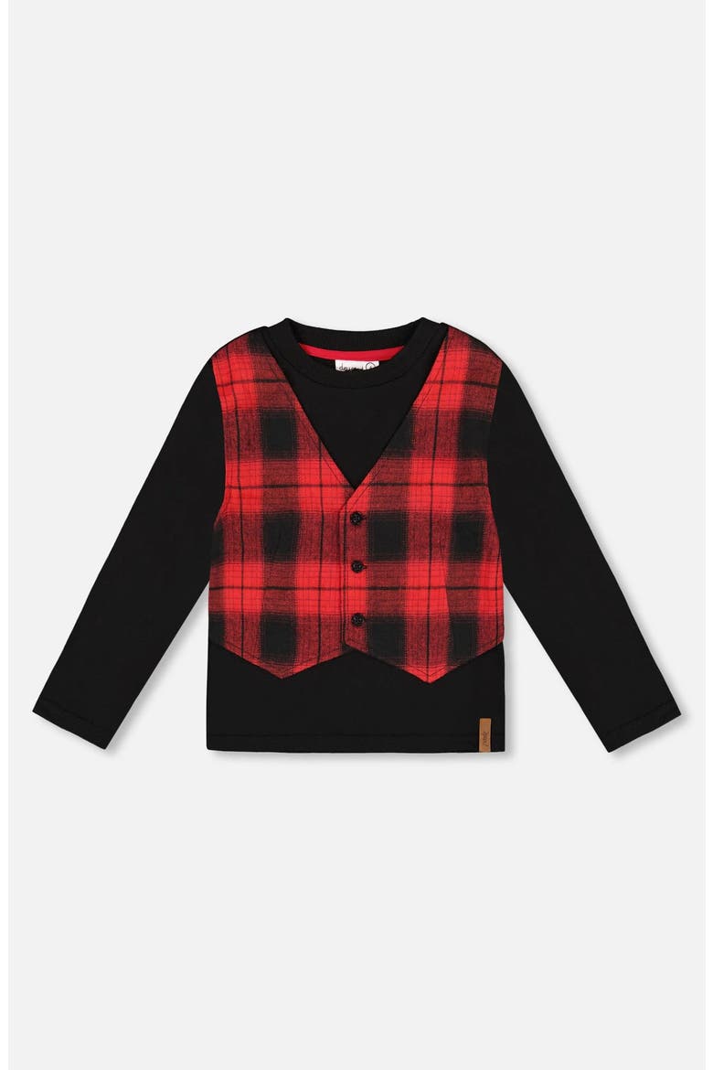 T-Shirt with Plaid Vest, Main, color, Red and Black Plaid