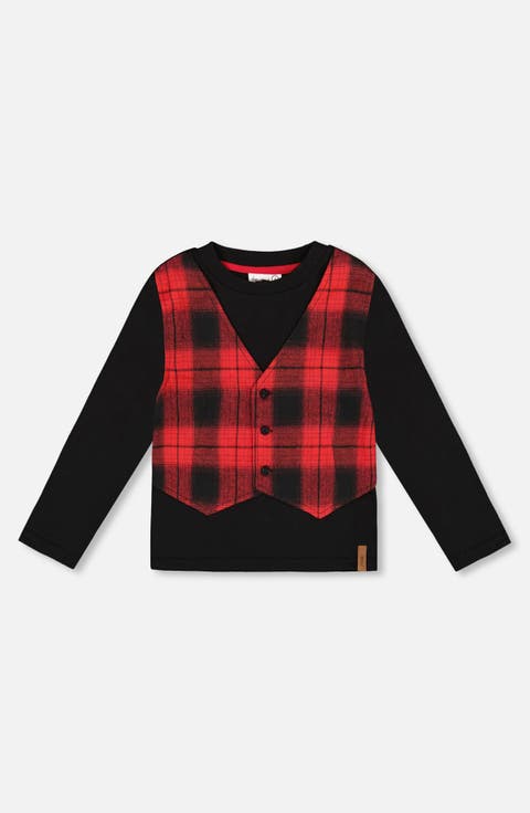 T-Shirt with Plaid Vest (Toddler & Little Kid)