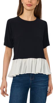 CeCe Pleated Hem Stretch Jersey Top