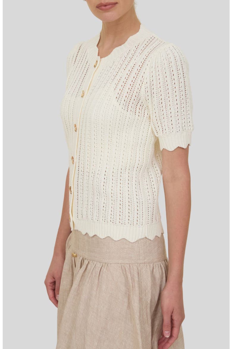 Short Sleeve Semisheer Pointelle Sweater, Alternate, color, CREAM