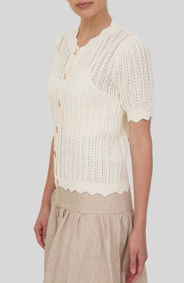 ZOE AND CLAIRE Short Sleeve Semisheer Pointelle Sweater, Alternate, color, Cream