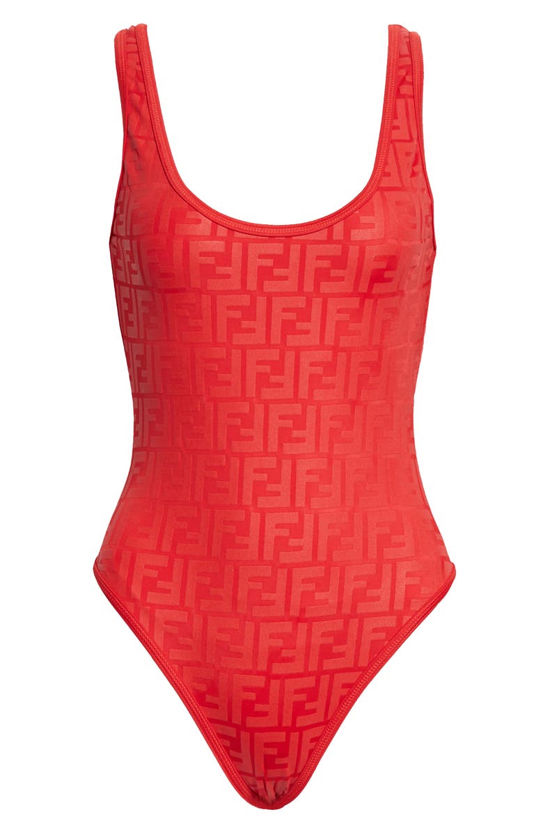 Fendi FF Logo One-Piece Swimsuit, Alternate, color, 