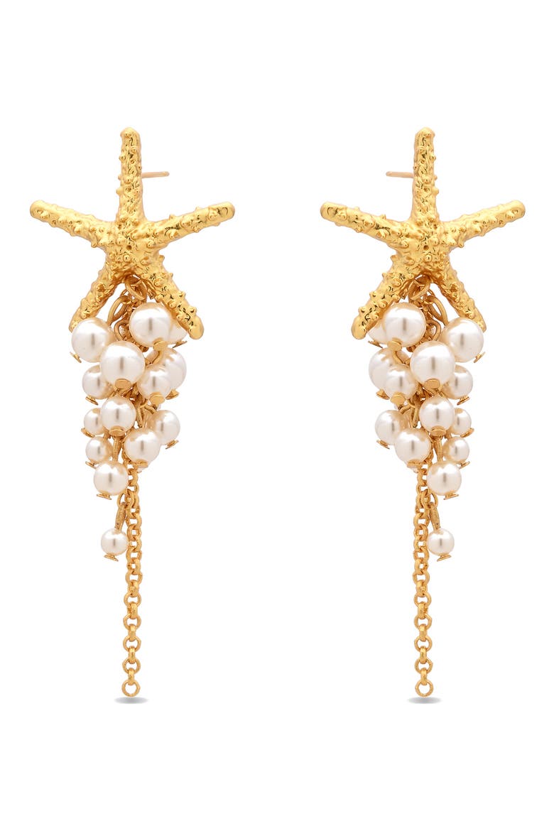 Danica Starfish Faux Pearl Drop Earrings, Alternate, color, GOLD