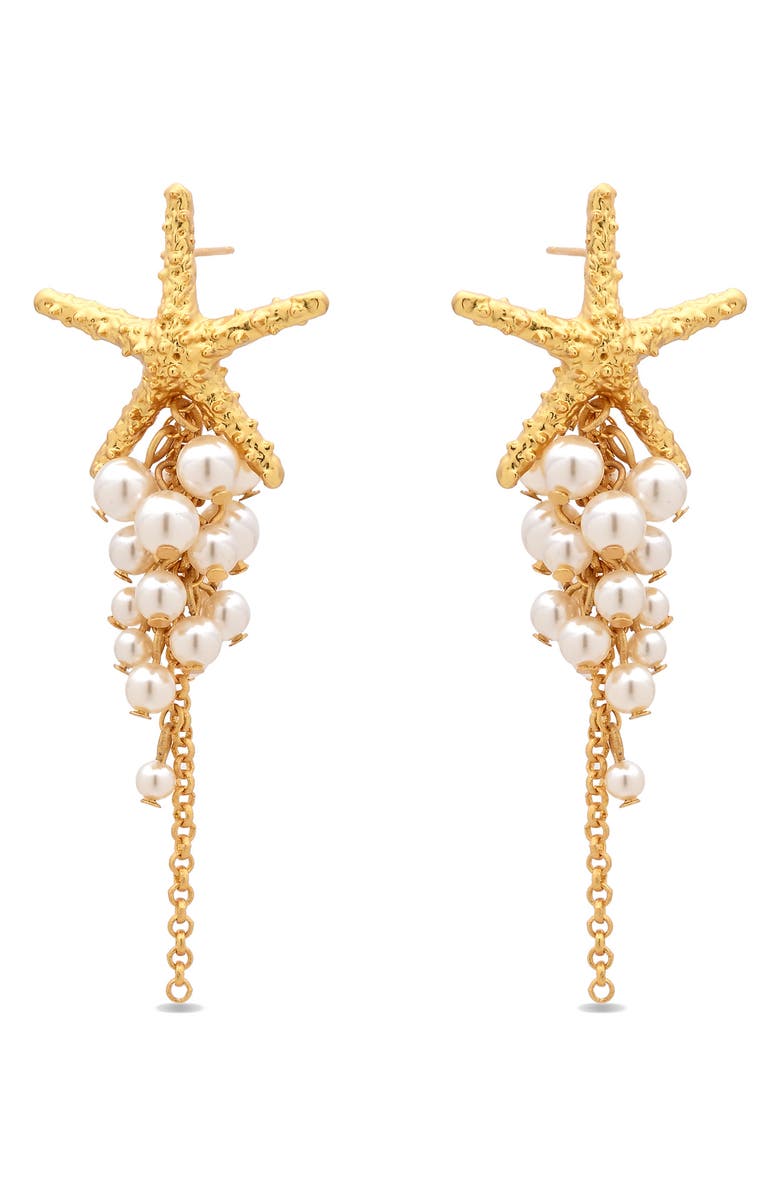 EYE CANDY LOS ANGELES Danica Starfish Faux Pearl Drop Earrings, Alternate, color, Gold