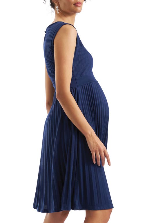Ripe Maternity Knife Pleat Dress In Blue
