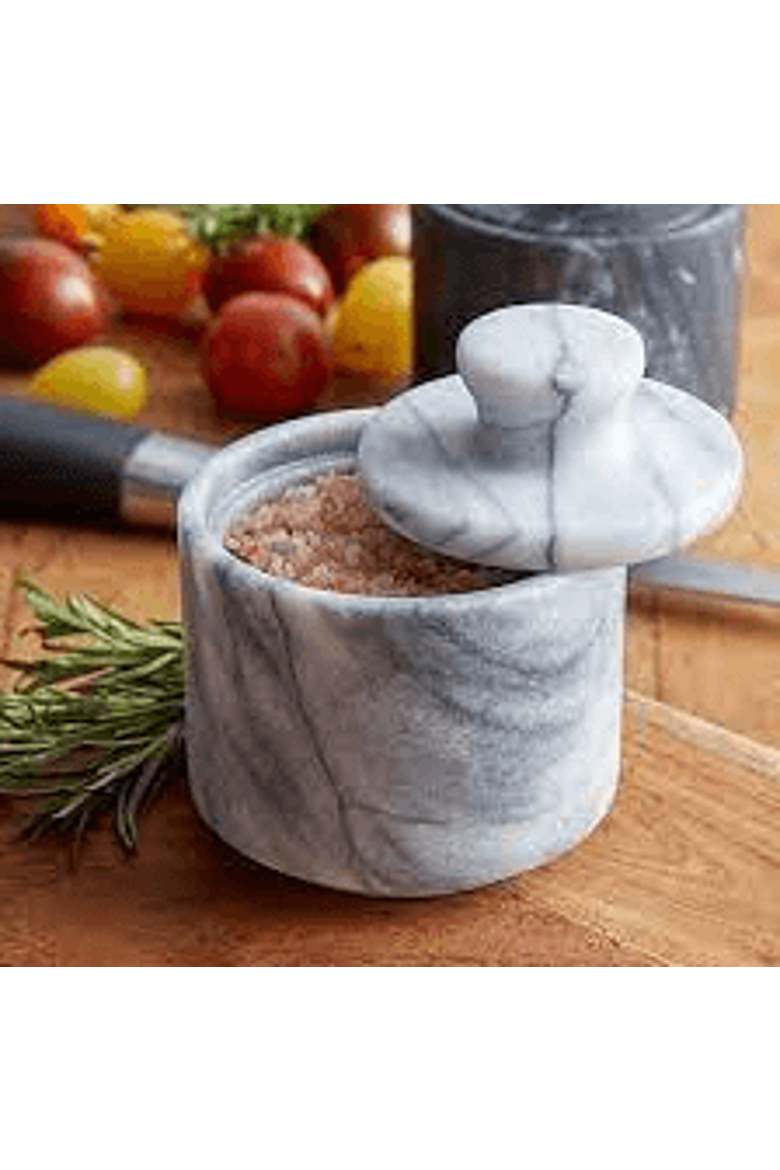 Artifacts Trading Company Marble Salt Cellar with Lid, Alternate, color, White Matte