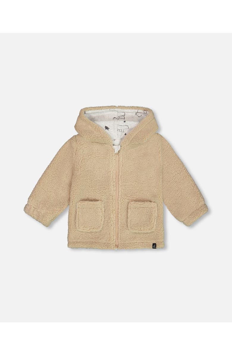 Deux par Deux Baby Boy's Soft Fleece Hooded Zip Jacket Sand, Main, color, 