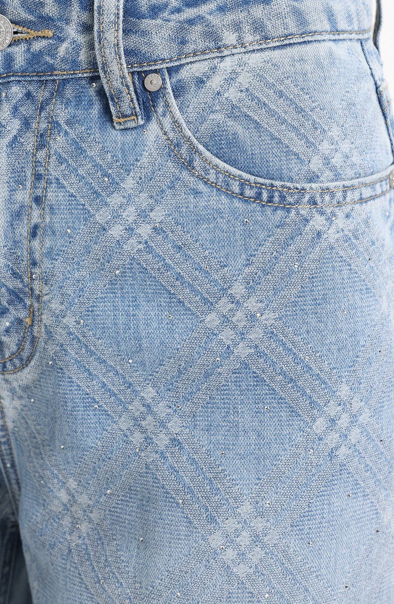 Bayeas Embellished Textured Plaid High Waist Wide Leg Jeans, Alternate, color, Lightstream