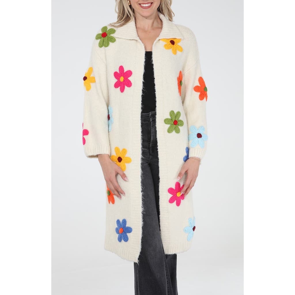 Rain And Rose Flower Pop Longline Coatigan In Multi