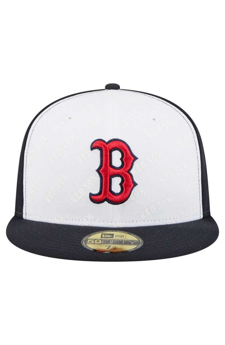 New Era Men's New Era White/Navy Boston Red Sox Repeat 59FIFTY Fitted Hat, Alternate, color, White