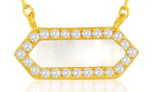 Simona Cubic Zirconia Mother-of-pearl Hexagon Pendant Necklace In Gold