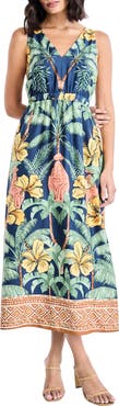 Maggy London Botanical V-Neck Midi Dress