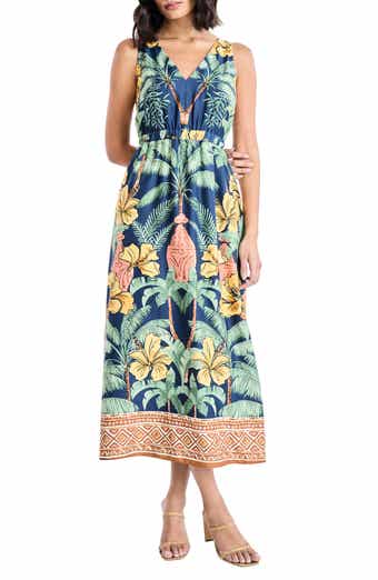 Botanical V-Neck Midi Dress