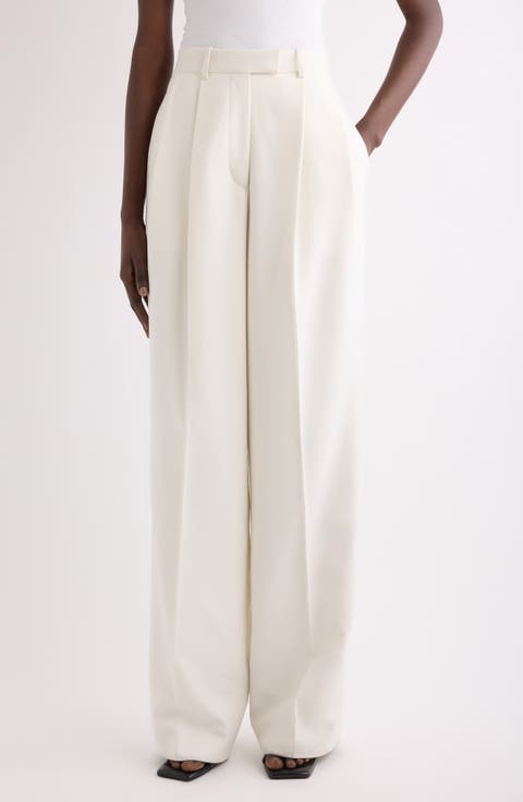 Double Pleat Wool & Mohair Wide Leg Pants