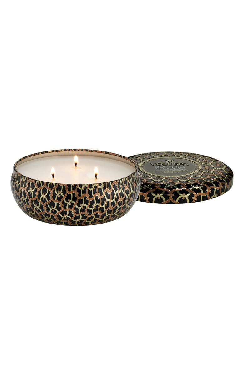 Voluspa Burning Woods Three-Wick Tin Candle, Main, color, 