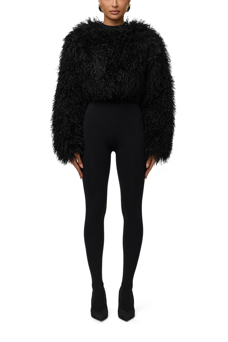 Faux Fur Plush Cropped Jacket, Alternate, color, BLACK