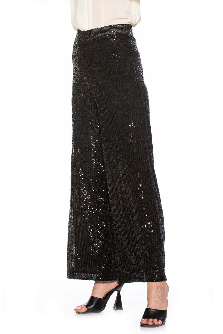 Illy Wide Leg Sequin Pants, Alternate, color, BLACK